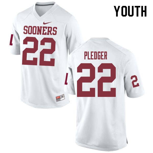 Youth #22 T.J. Pledger Oklahoma Sooners College Football Jerseys Sale-White